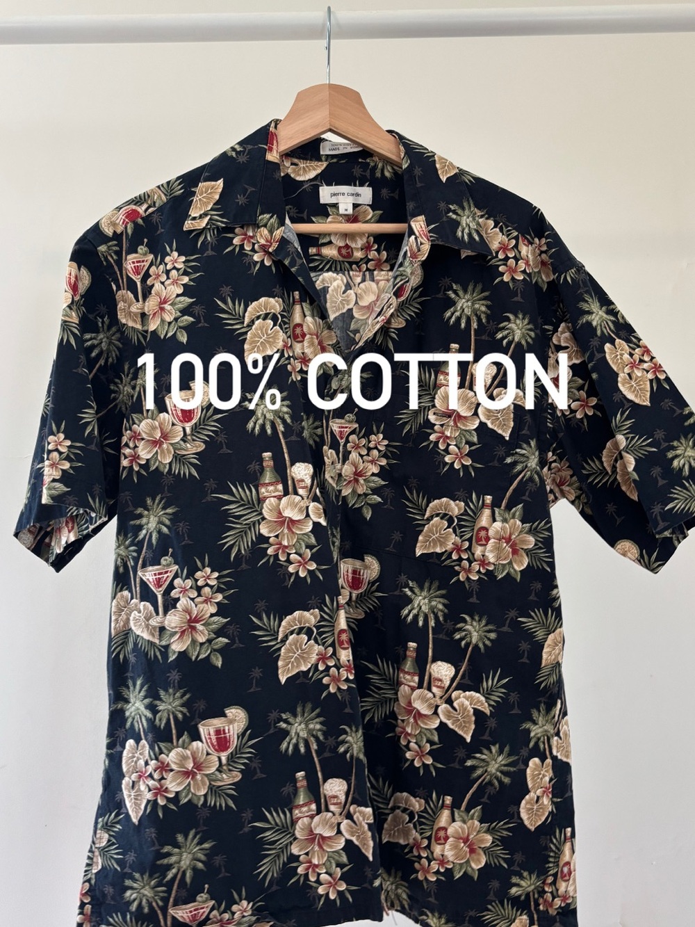 Vintage Pierre Cardin Black Floral Cocktail Hawaiian Shirt | 100% Cotton